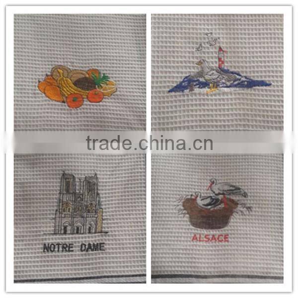 100% cotton waffle embroidered tea towel