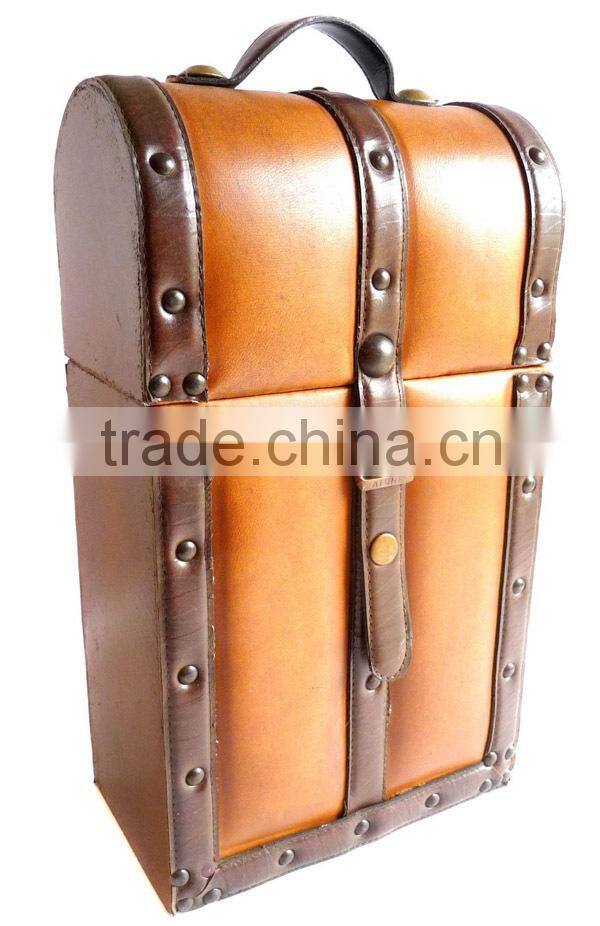 Factory Hot Sell Handmade Pu leather gift box wine for 2 bottles