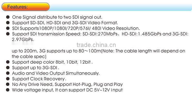 1x2 HD-SDI/SDI distribution amplifier/repeater