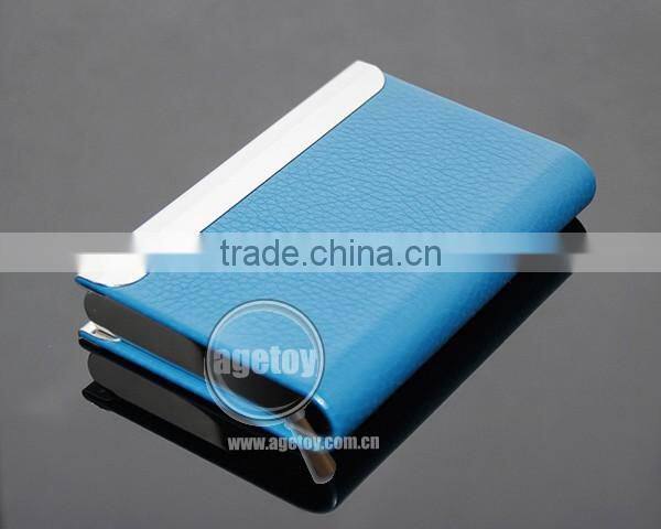 High Quality Box Packing Lichee Pattern Blue Leather Flannelette Lining Stainless Steel Metal Novelty Leather Credit Card Holder