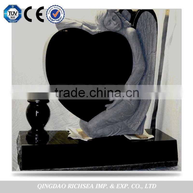 Professional Factory Supply European Black Granite Heart Shaped Tombstone with Angel