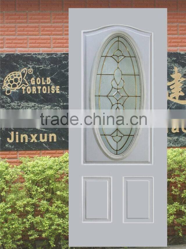 3 panel steel door with decorative glass