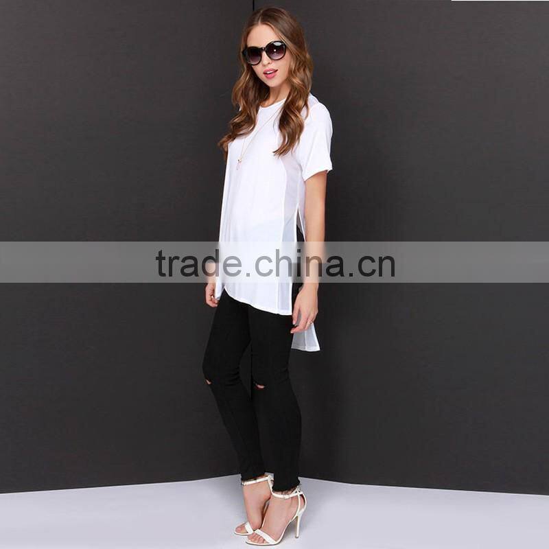 women longline t shirt ladies sides cut open sheer tank top wholesale longline women fashion t shirt