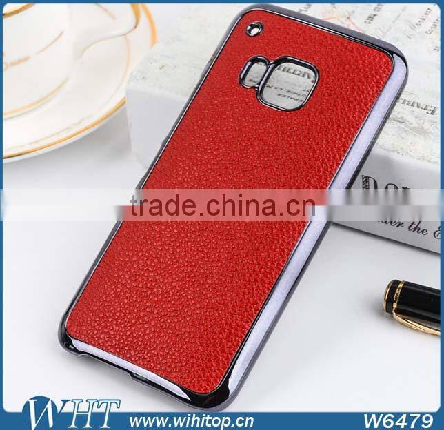 Wholesale Cell Phone Case for HTC M9 Back Cover, Litchi Skin Leather for HTC M9 Case Gold