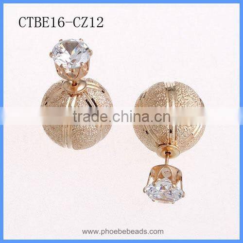 Women Trendy Jewelry Mix Design Gold Plated Matte Surface Clear Crystal Zircon Artificial Faux Diamond Stud Earrings CTBE16-CZ11