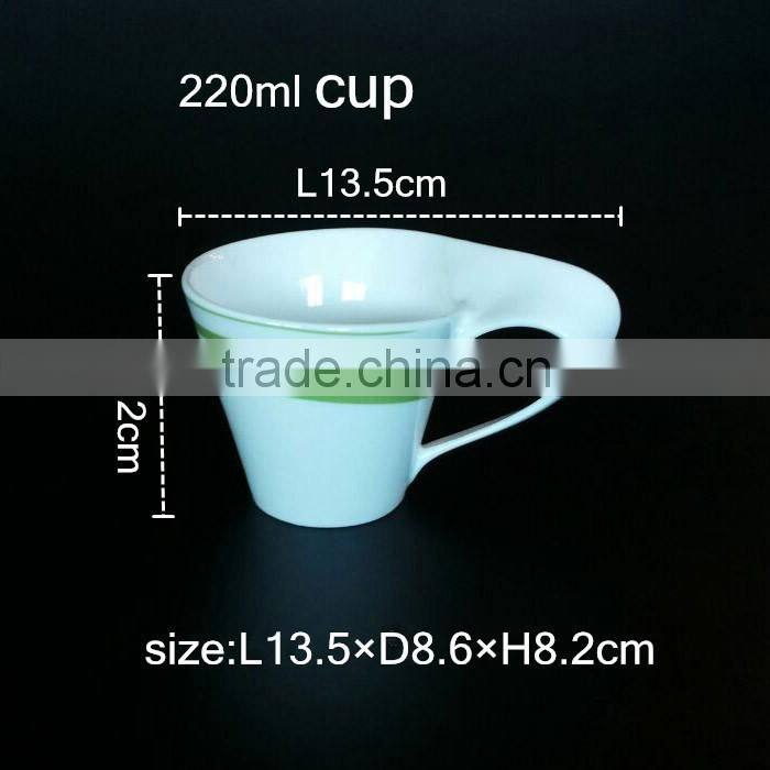wave shape 220ml bone china tea cup and saucer with green color