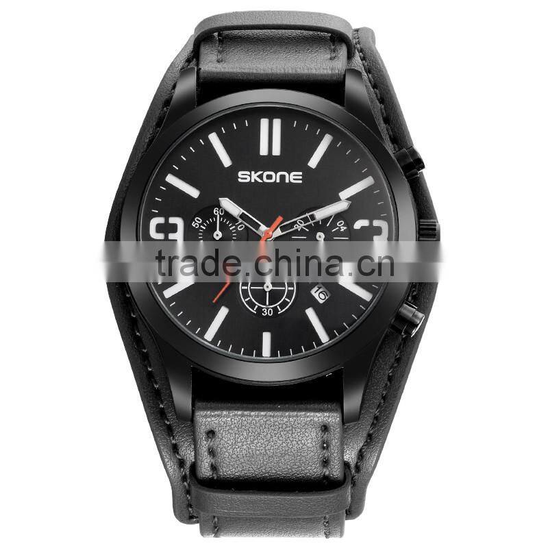 SKONE 9449 new design leather wrap around watch men