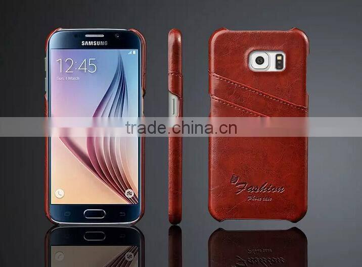 Card Holder Genuine Wax Matt Leather Back Cover For Samsung Galaxy S6