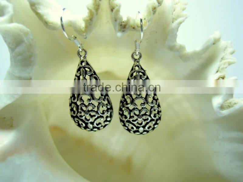 Oxidized Leaf Filigree Designer Sterling Silver Earring Jewelry, Oxidized 925 Sterling Silver Jewelry