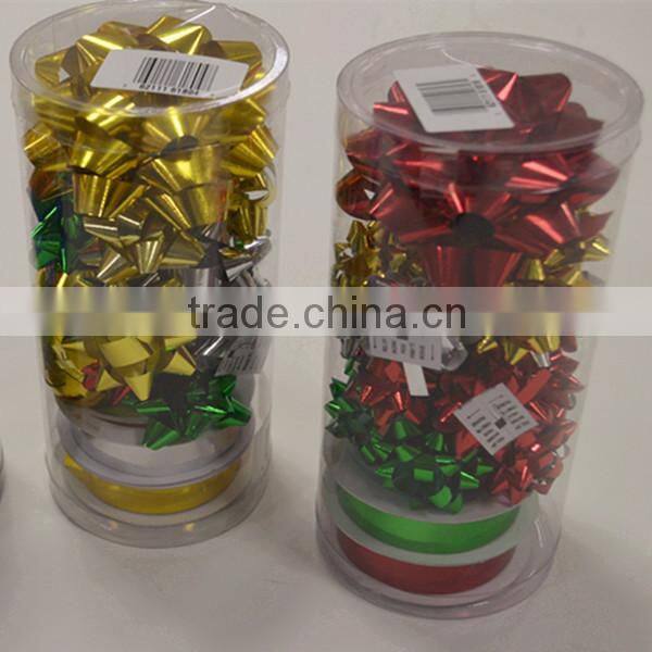 Solid Color Gloss Metallic Star Bow And PP Ribbon Roll