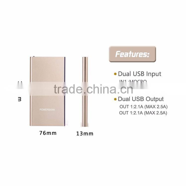 Custom logo ultra thin mobile power bank universal 10000mah portable