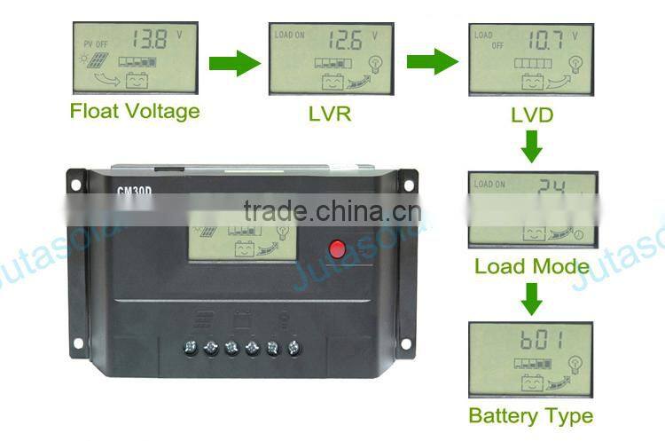 JUTA 30A Solar Charge Controller 12V 24V Auto PWM Charging with USB and LCD Display