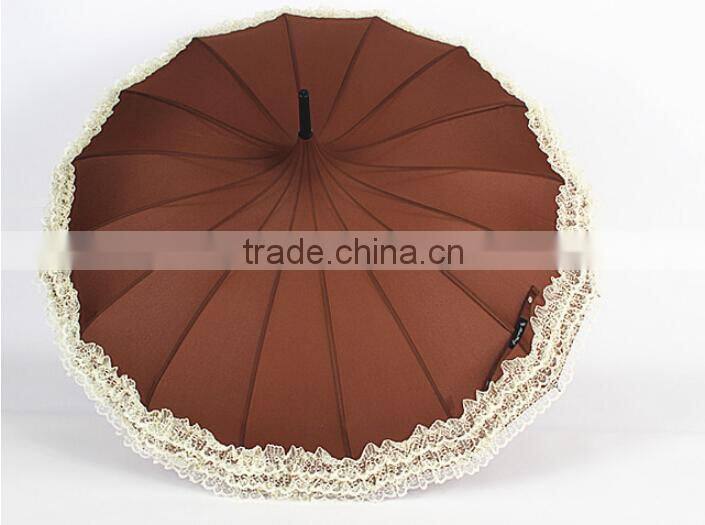 lady umbrella different color Long handle serging pagoda umbrella pagoda parasol with lace edge