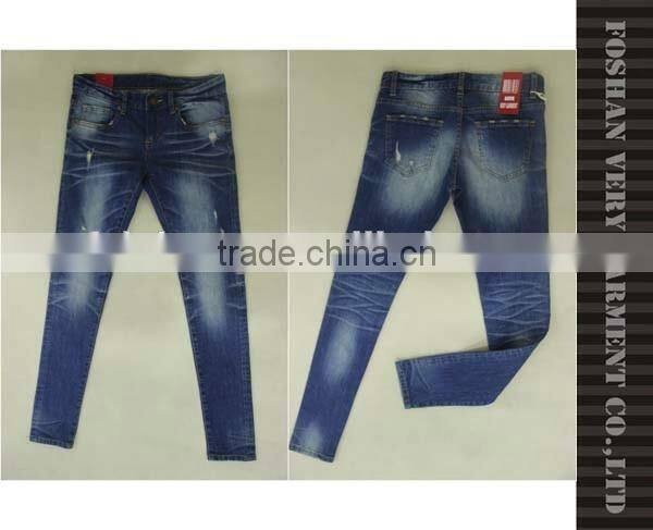 casual ladies jeans top design with heavy monkey wash