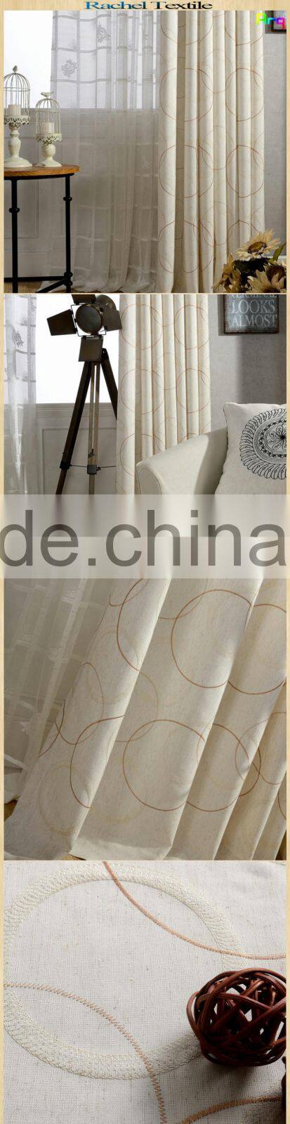 Geomery design white polyester cotton embroidery curtain fabric in livingroom window curtain