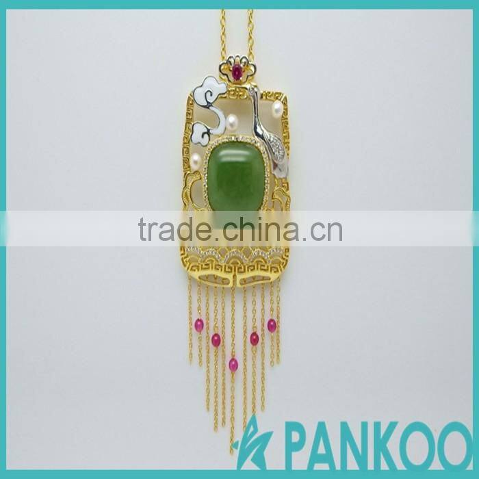 Gold-plated 925 sterling silver jewelry inlaid natural corundum spray Jasper Cheung Yunhe style necklace pendant