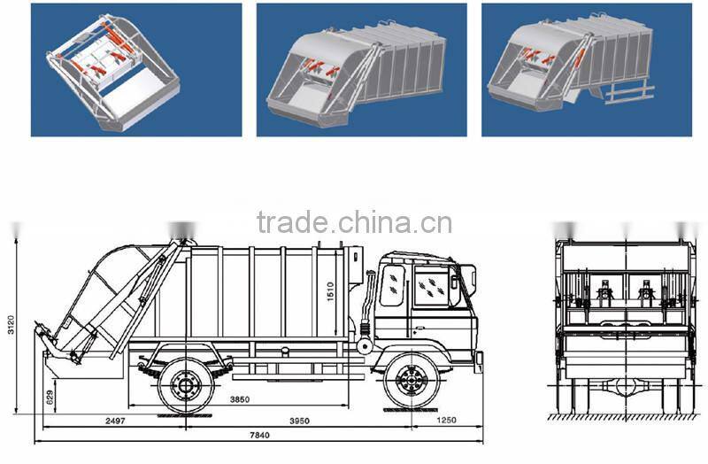 New condition HOWO 6m3 Waste Compression type Garbage Truck, Side Loading Garbage Compactor Truck, Rear garbage compactor Truck