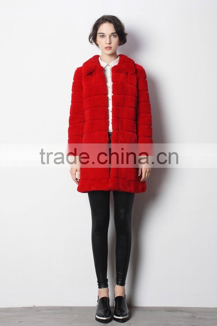 Genuine Pink Rex Rabbit Fur Coat for Elegant Woman
