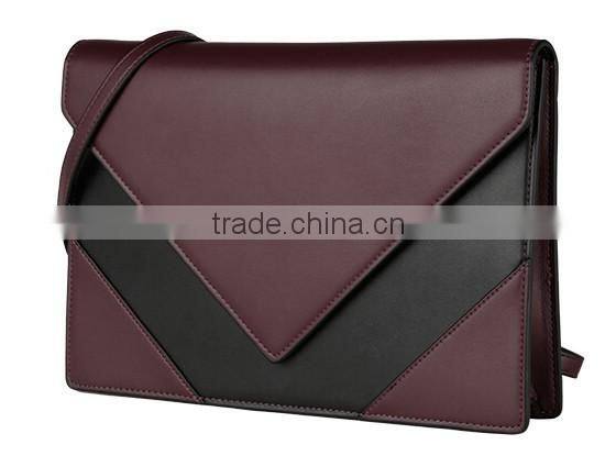 2016 HOT design fashion lady genuine leather envelope clutch bags with color matched saffiano leather purse for women
