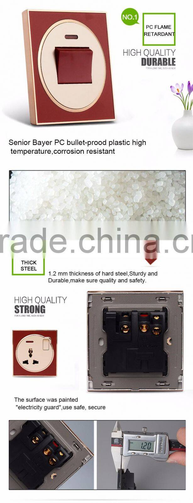 2016 new design wall mounted luxury Light 13a single one gang 3 pin universal switch socket for home hotel