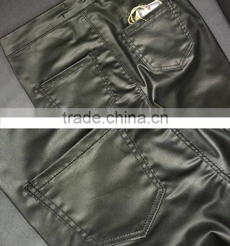2016 Autumn Fashion Women Metal Button Zipper PU Coating Motorcycle Pants Ladies High Waist Skinny Black Sexy Leather Leggings