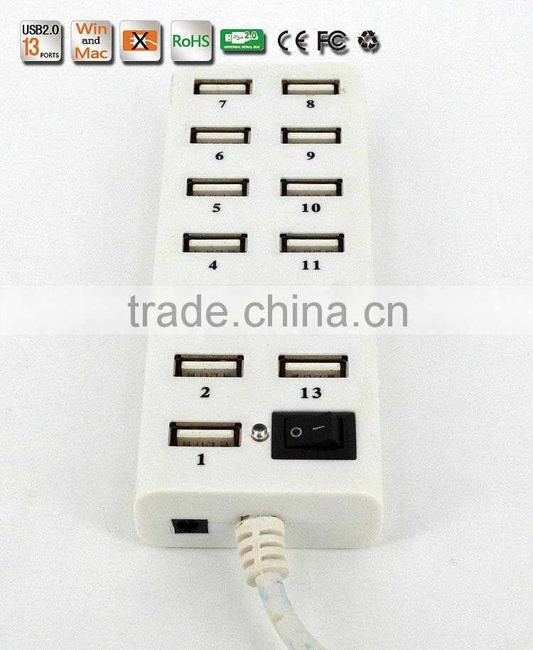 Hot sell High- performance Portable 480MBPS usb2.0 13 port hub with one switch+large capacity