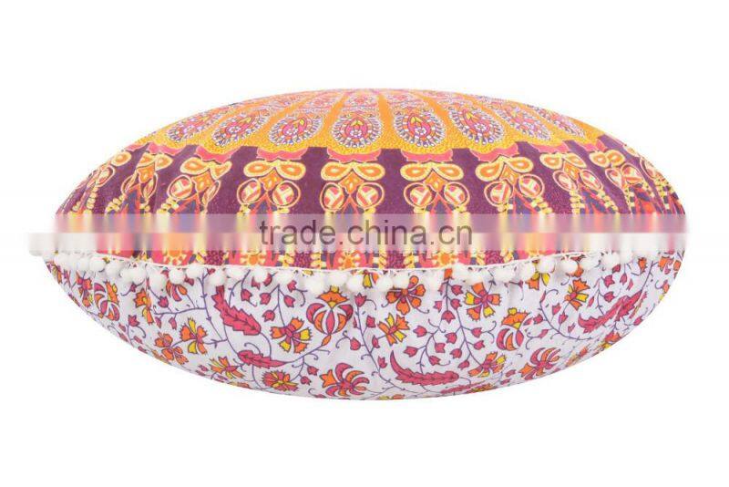 Round Mandala Mantas Throw Pillow Cover Decorative Indian Outdoor Cushion Pom Pom Boho Large Floor Pillow Case