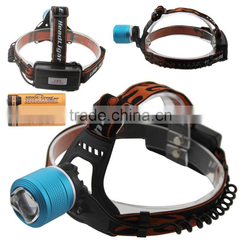Dual Light Source LED Headlamp Rotating The Focusing Fishing Headlights With 2 x 18650 Li-ion Rechargeable Batteries+1 x Charger