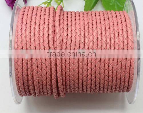 wholesale light pink color 3mm braided genuine leather cord for bracelet