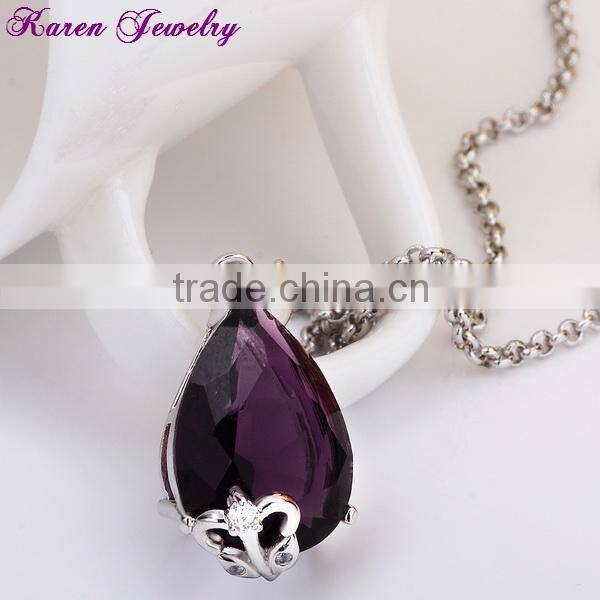 New Amethyst Purple Crystal Zircon Platinum Plated Pendant Necklace Collar Choker Vintage Statement Necklace Women