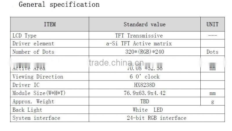 TFT LCD panel 3.5 Inch 320*240 lcd display