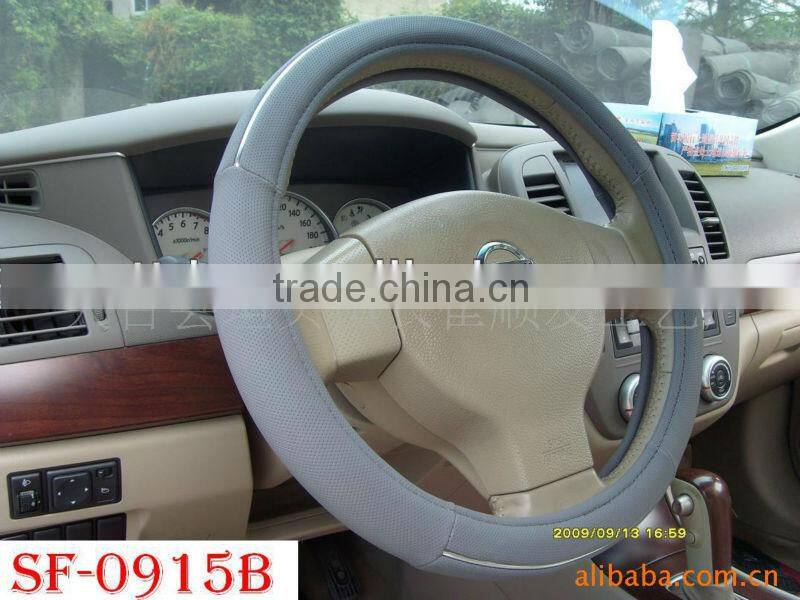 Hot sale siver lines geniune leather car steering wheel covers for super market