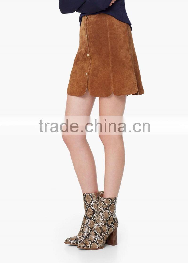 2016 Latest design Autumn Suede leather skirts, petal shape Hem Girls Sexy Mini skirt