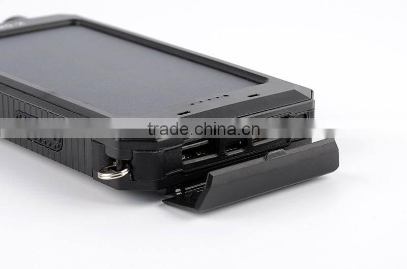 2016 New IP68 waterproof 10000mah mobile solar charger power bank with led light