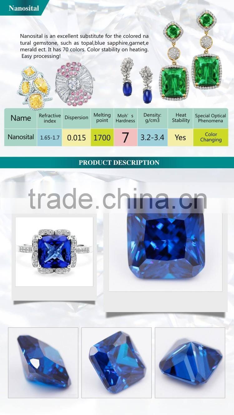 Wholesale Russia Nanosital #A597 color sapphire rectangle cut for jewelry marking