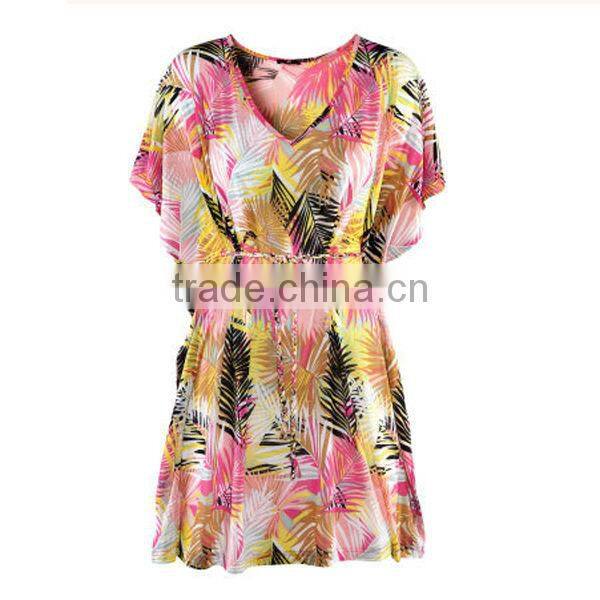 Wholesale Sexy Beach Dress Swim Bikini Cover Women Summer Dress With Leaves Print