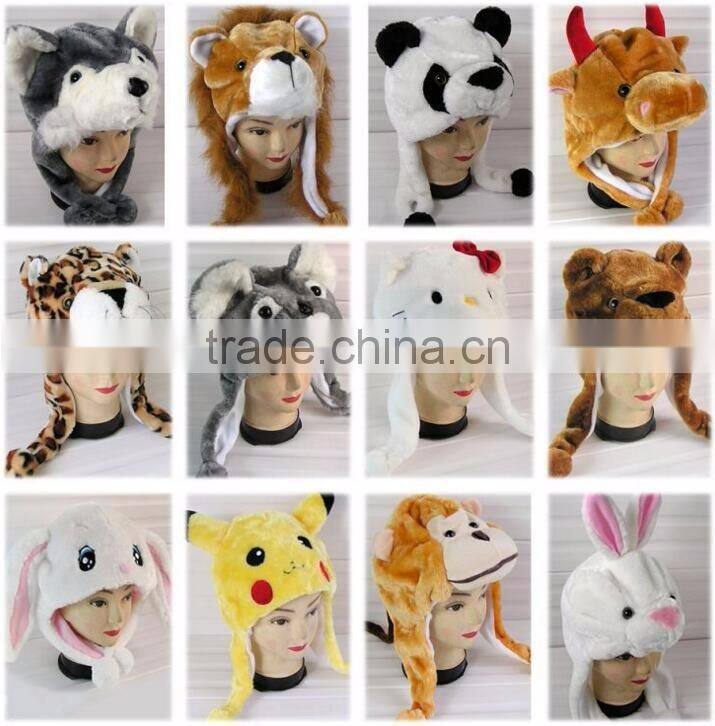 Promotion Customized Logo Winter Plush Hood Kids Dog Husky Animal Hat