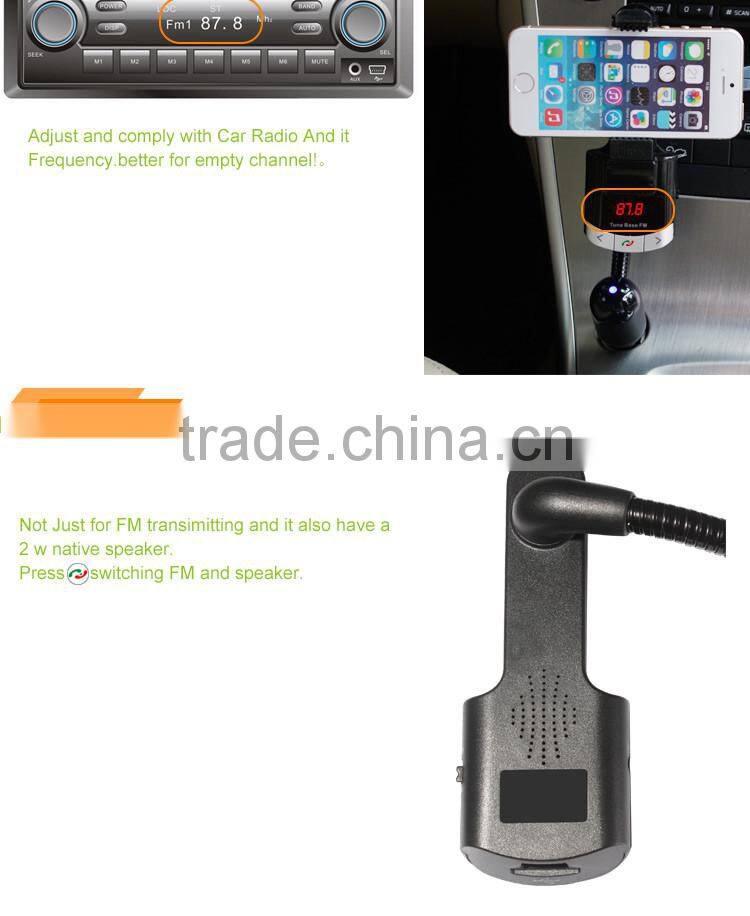 Bluetooth FM Transmitter Car Kit Cellphone Holder GPS and MP3 Player USB Charger