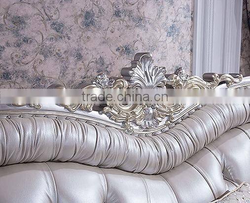 Graceful European noble living room furniture genuine leather sofa set