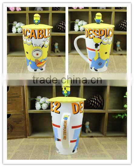 Cup With Lid, Super Mario cartoon ceramic mug with Silicone lid/office coffee cup