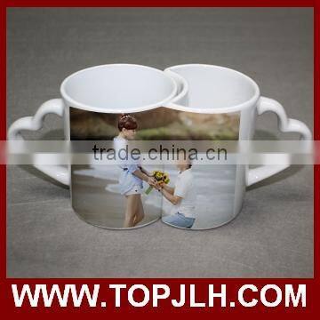 Promotional plain white double wall Pure white ceramic mug with handle