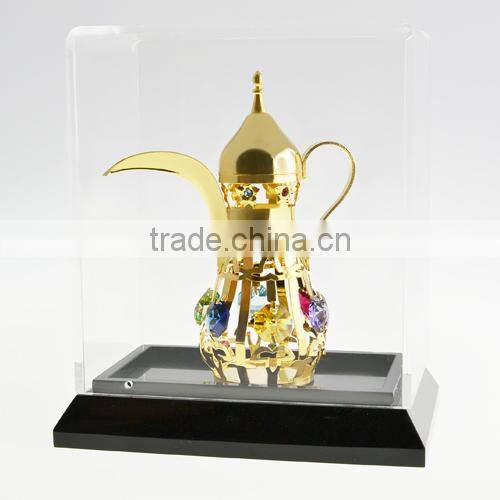 Gold Plated Decorative Mid-east Kettle with Acrylic Box for home decoration