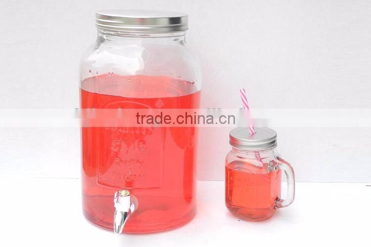 country style embossed glass liquid dispenser with tap