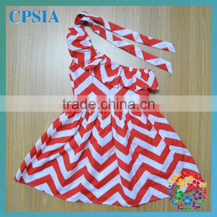 2013 Wholesale girl chevron dress cotton party dresses for 3 year old girl one shoulder chevron baby dress