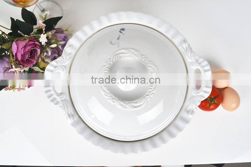 12.5" Round porcelain baking tray with lid