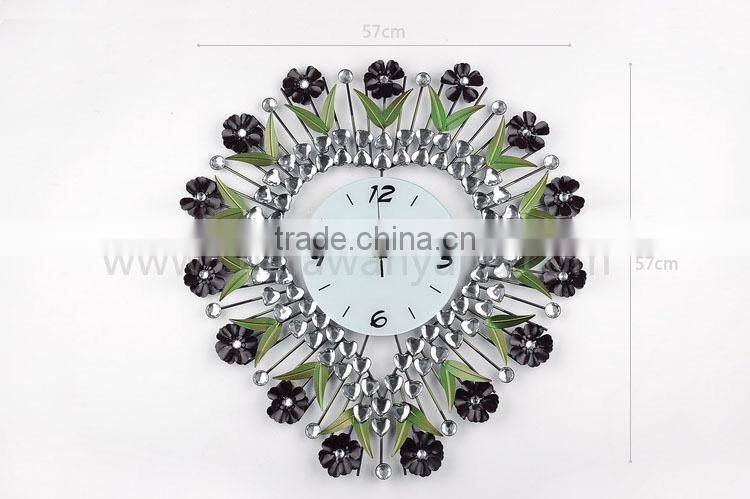 Red flower metal heart wall digital clock