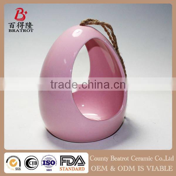 hanging garden decoration pink ceramic bird house