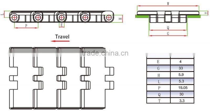 810-K200 pitch 19.05mm straight running plastic table top chain for conveyor