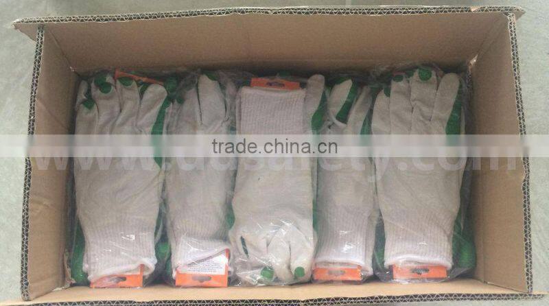 Latex Gloves Bleach Cotton Polyester Liner Green Rubber Coated On Palm