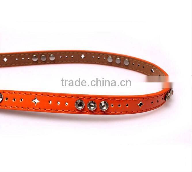 Fashion rhinestone decorated pin buckle sex girl thin orange PU waist belt